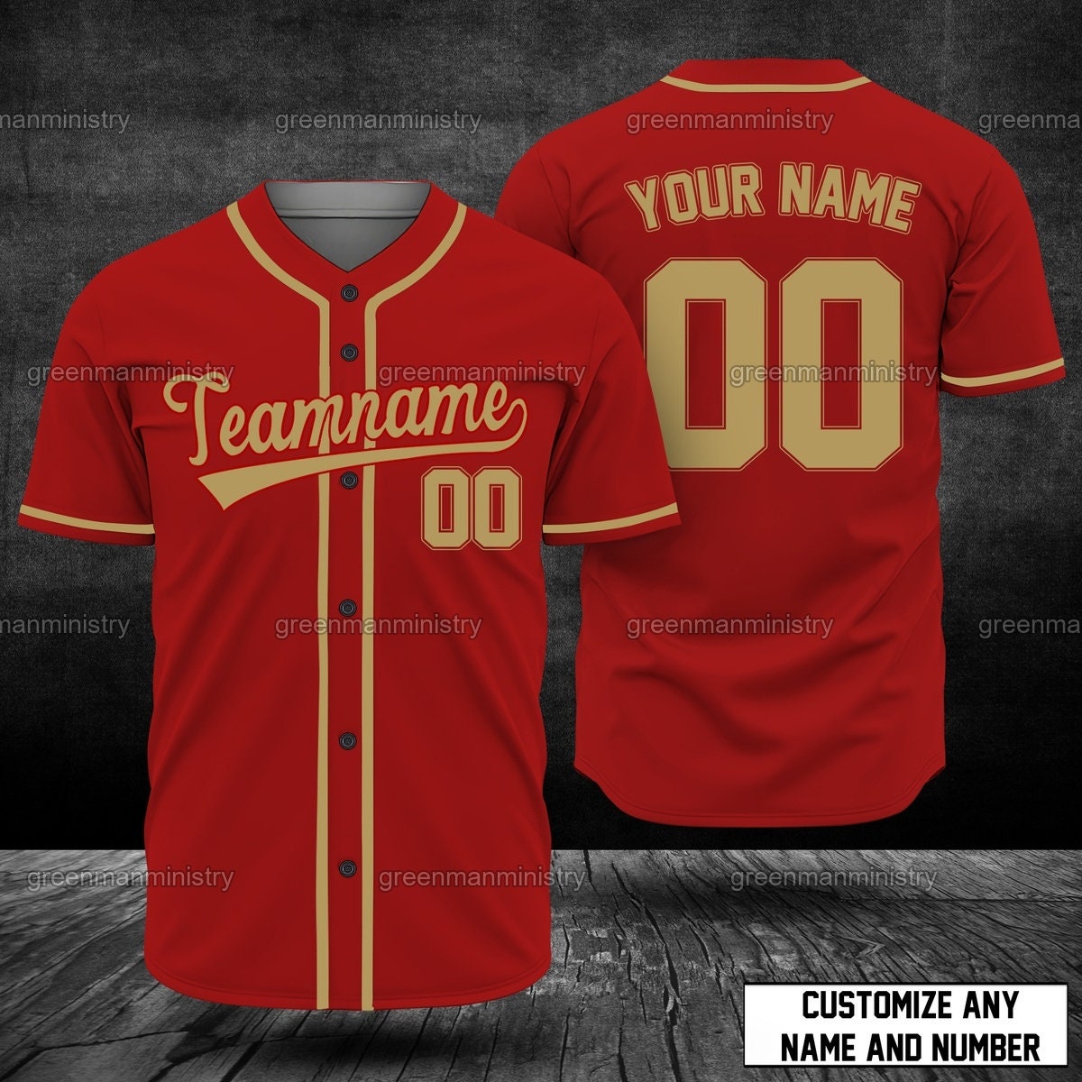 Red And Gold Team-Name Baseball Jersey Customize Name And Number Personalize Team Shirt