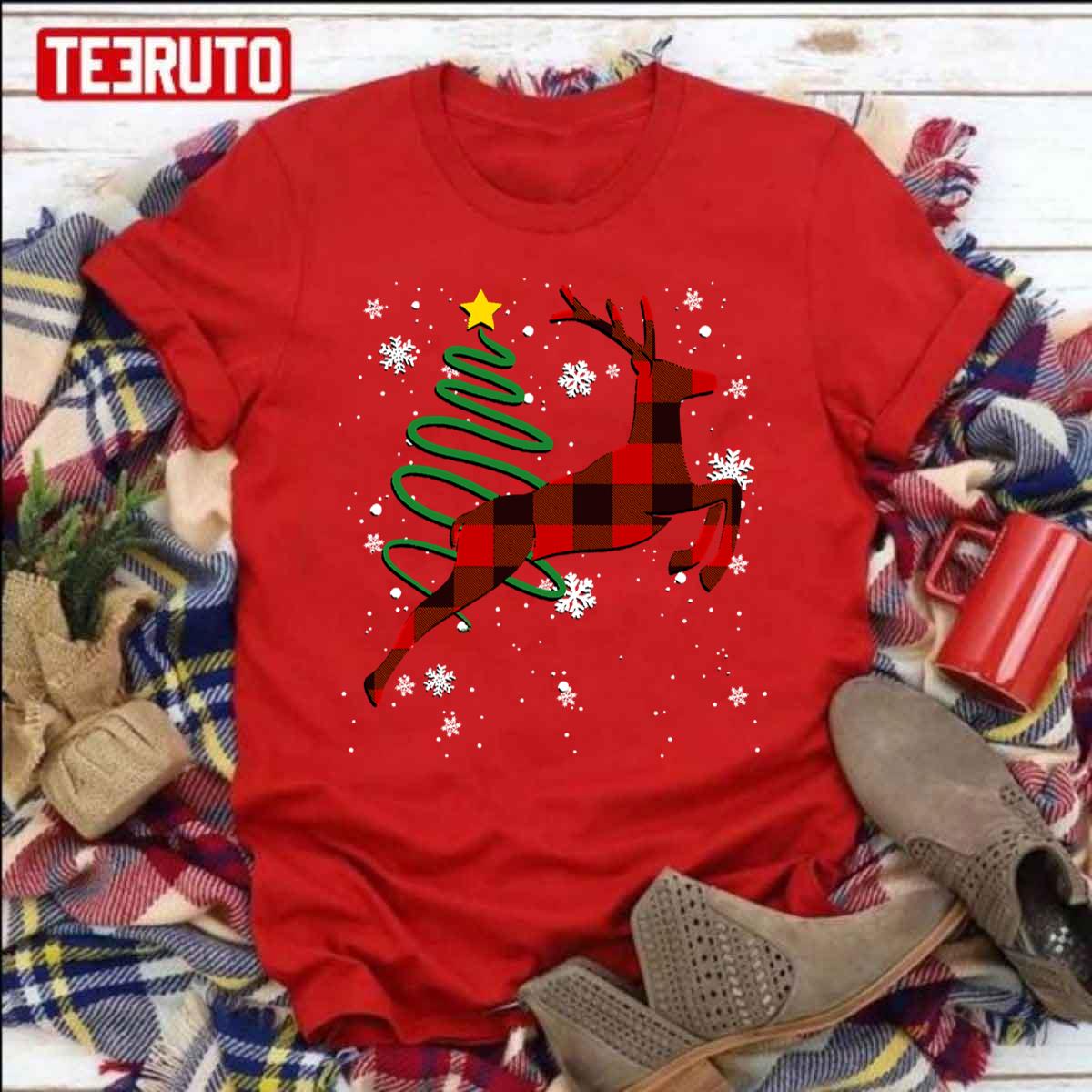Red Plaid Reindeer Buffalo Deer Christmas Unisex Sweatshirt