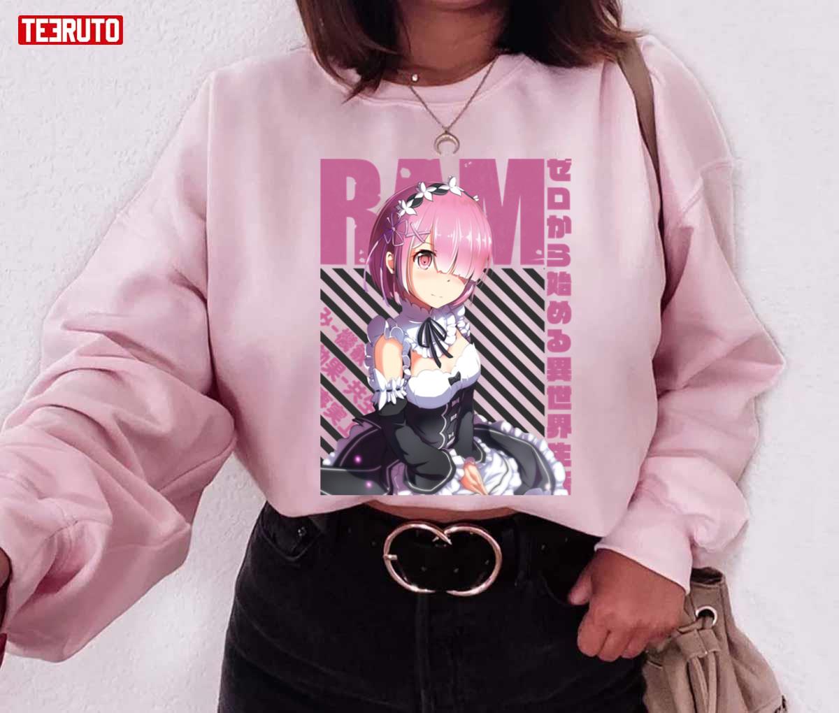 Rezero Ram Anime Pink Hair Girl Unisex Sweatshirt