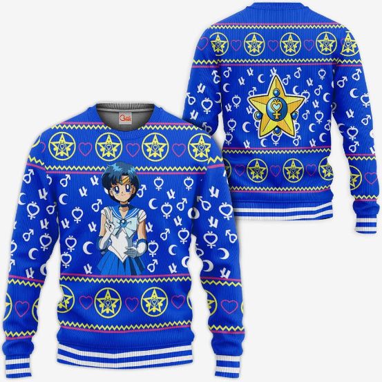 Sailor Mercury Ugly Christmas Sailor Moon Anime Xmas Idea Knitted Sweater