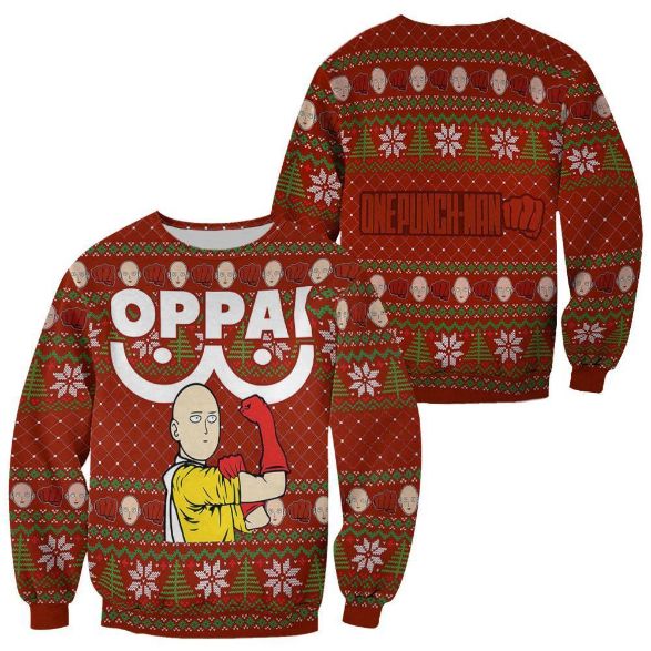 Saitama Oppai Ugly Christmas One Punch Man Anime Xmas Knitted Sweater