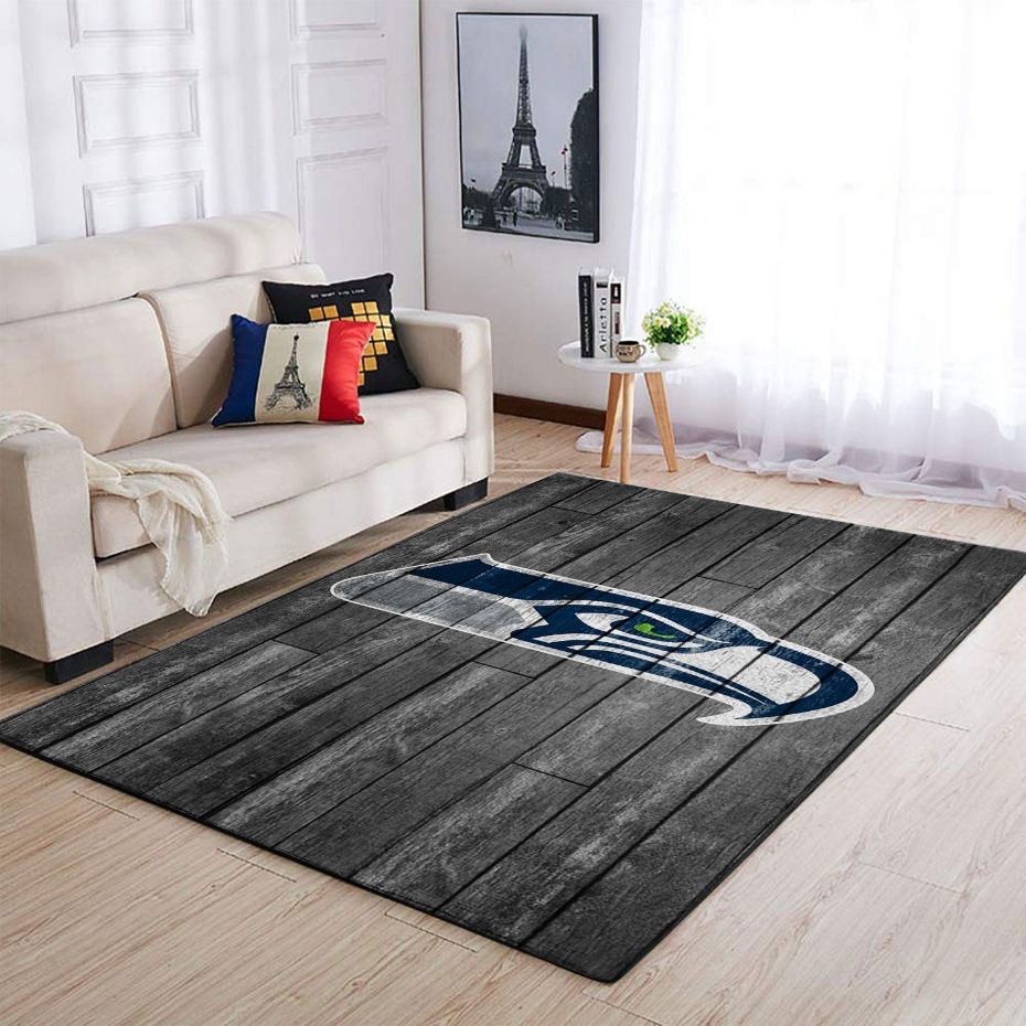 Seattle Seahawks Nfl Team Logo Grey Wooden Style Style Nice Gift Home Decor Rectangle Area Rug