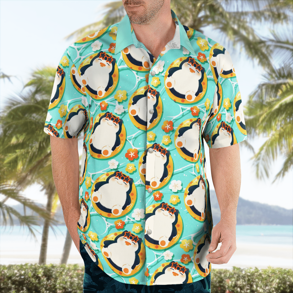Snorlax On Vacation Beach Pokemon Hawaiian Shirt - Teeruto