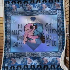 Stitch And Angel Gift For Stitch Lovers Cute Fleece Blanket