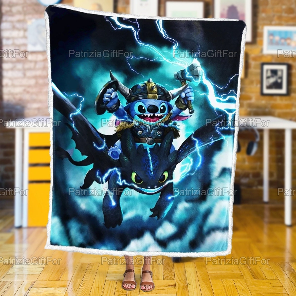 Stitch And Toothless Lover Cute Fleece Blanket