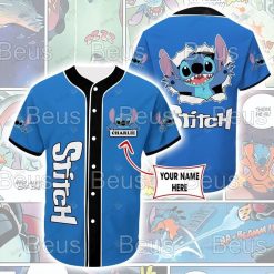 Stitch Blue Personalized Baseball Jersey Shirt