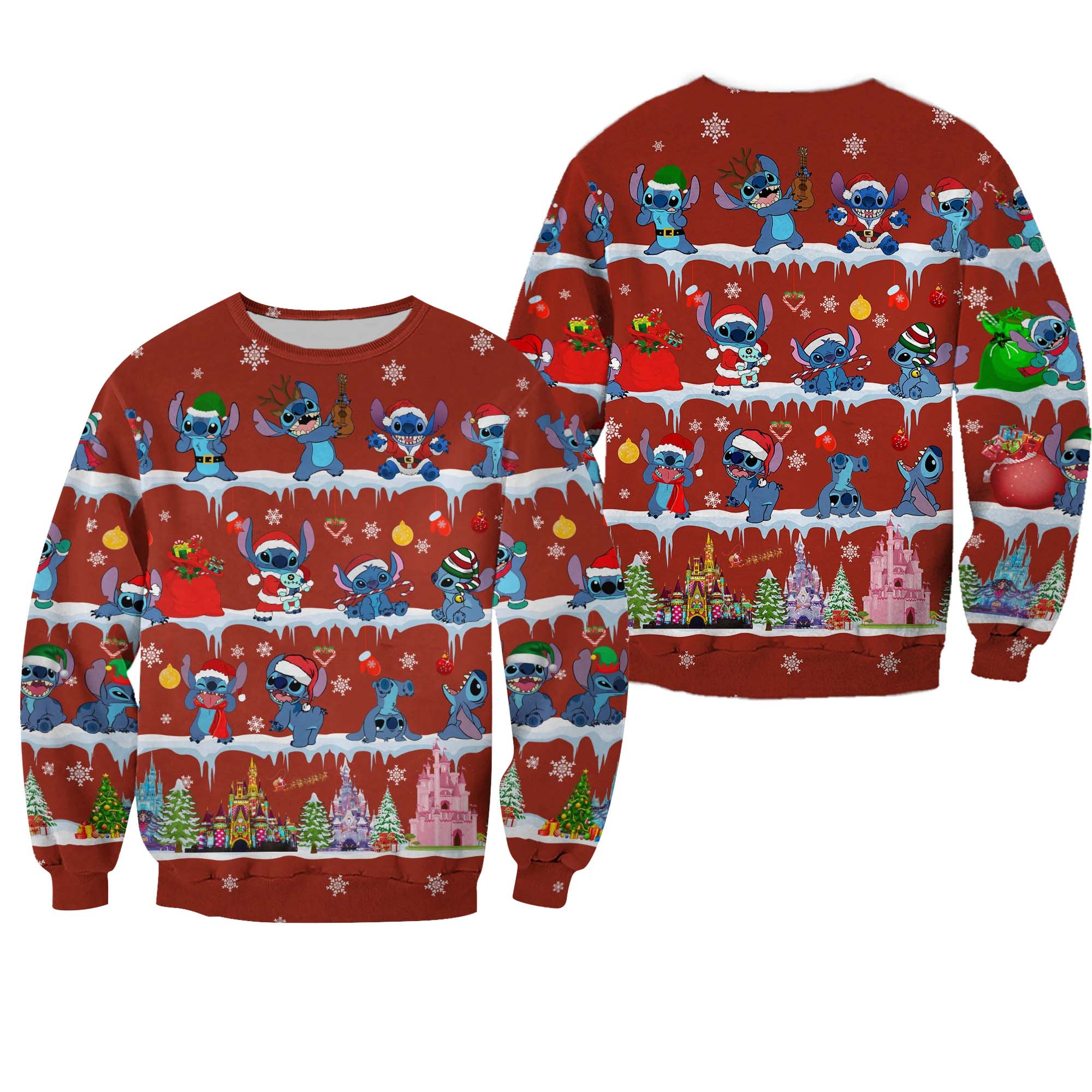 Stitch Pattern Xmas Red 2022 Disney Ugly Christmas All Over Printed Sweater