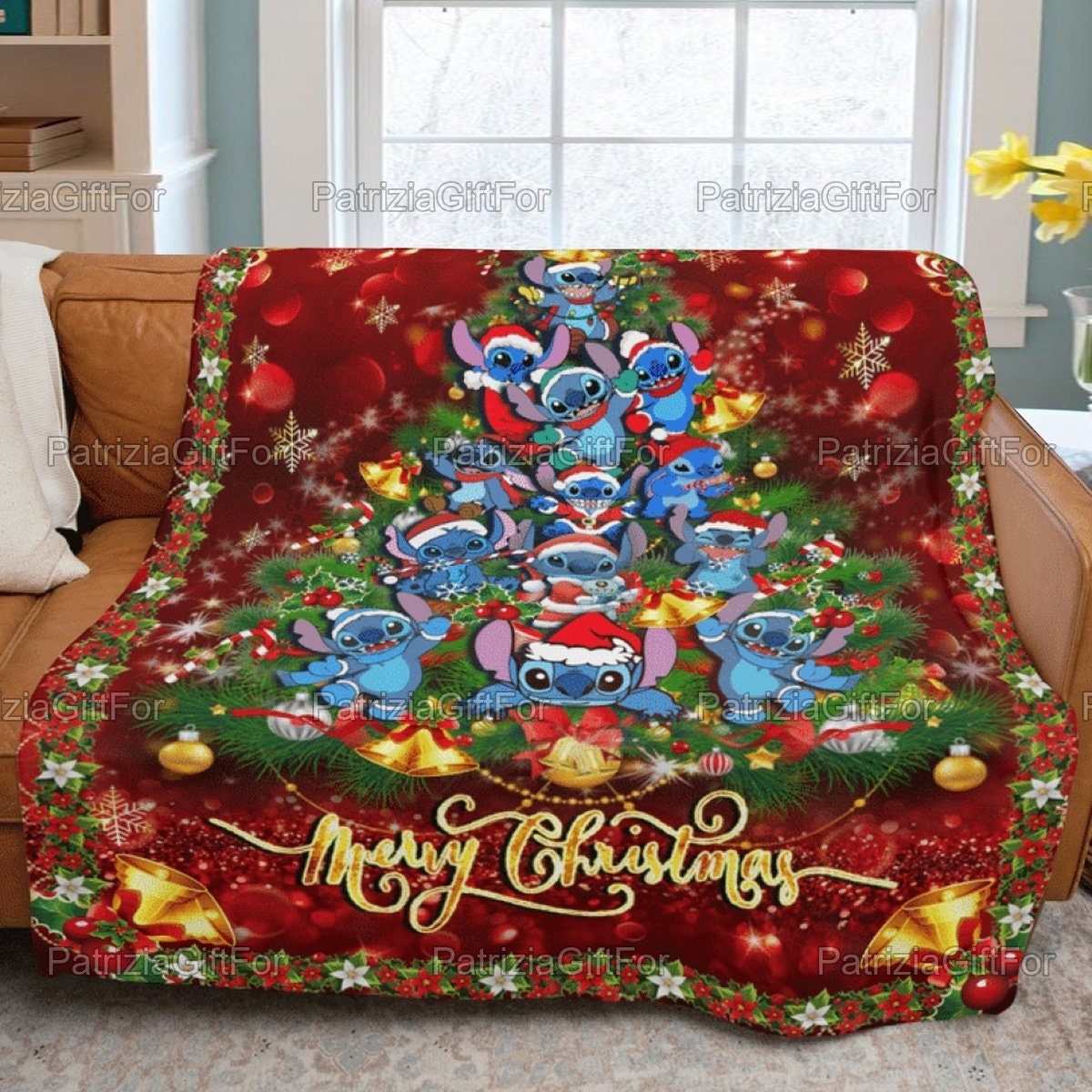 Stitch Tree Christmas Funny Blanket, Christmas Tree Gifts, Stitch Birthday Gifts