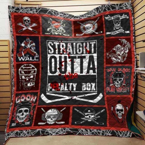 Straight Outta The Penalty Box Hockey Quilt Blanket