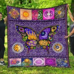 Sun And Moon Butterfly Hippie Quilt Blanket