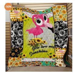 Sunflower You Are My Sunshine Flamingo Quilt Blanket