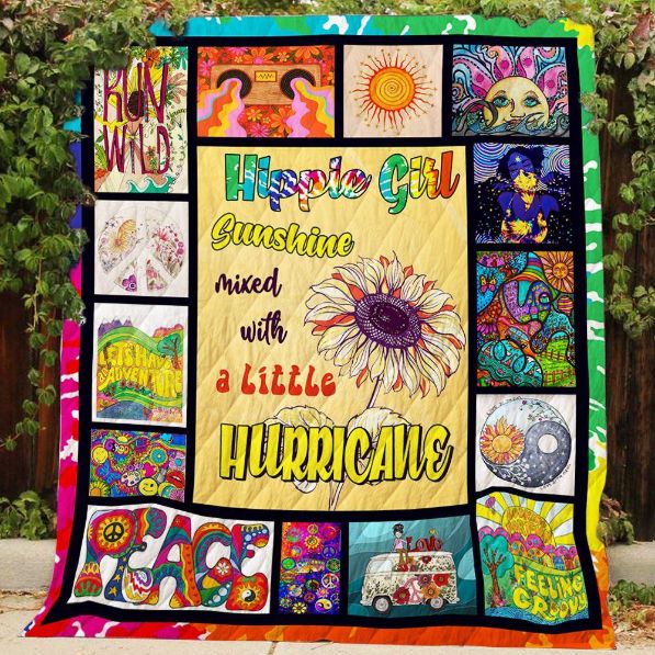 Sunshine Mixed With A Little Hurricane Hippie Girl Quilt Blanket