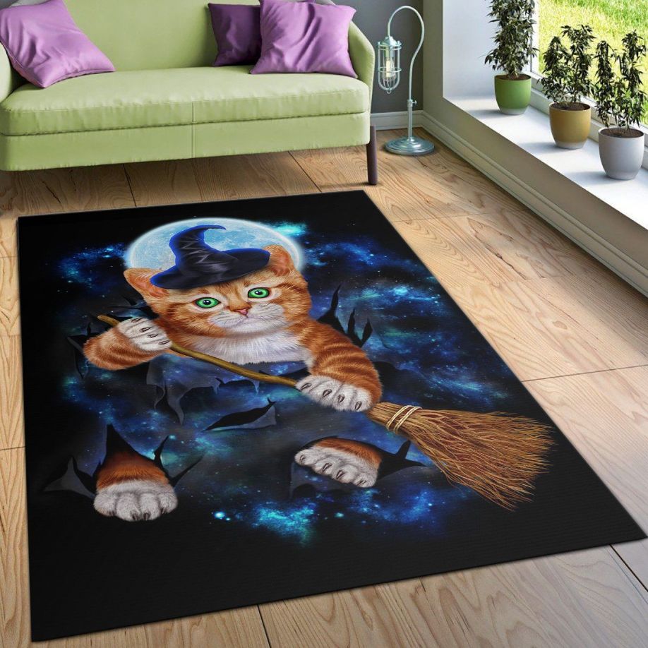 Tabby Cat Witch Halloween Area Rug Carpet Kitchen Rug US Gift Decor