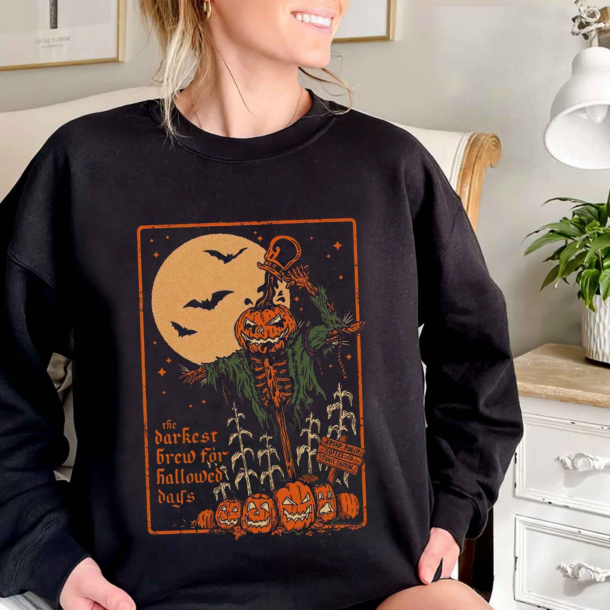 The Darkest Brew For Halloween Days Pumpkin Under The Moon Vintage Unisex T-Shirt