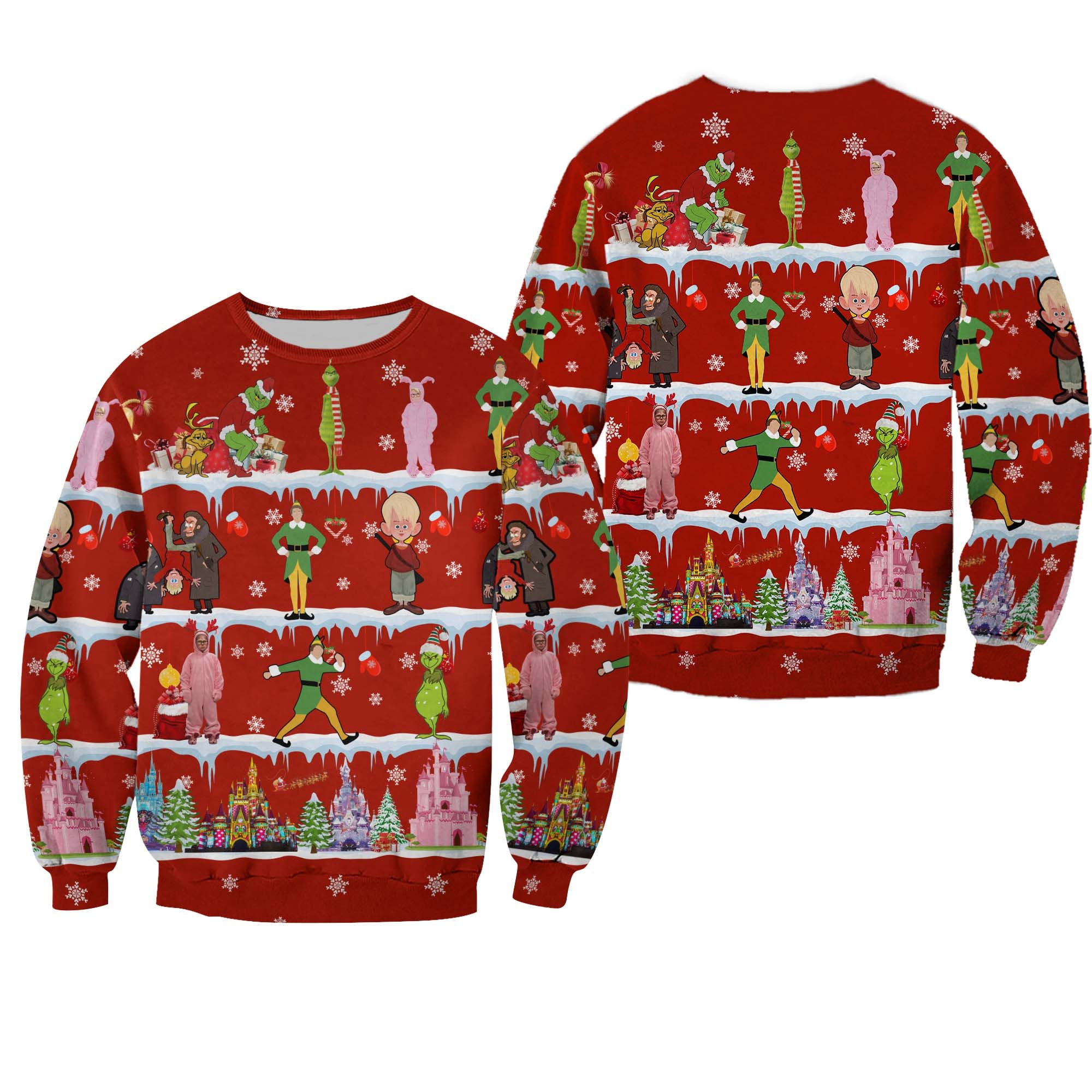 The Grinch Pattern Xmas Red 2022 Christmas Disney Ugly Christmas All Over Printed Sweater