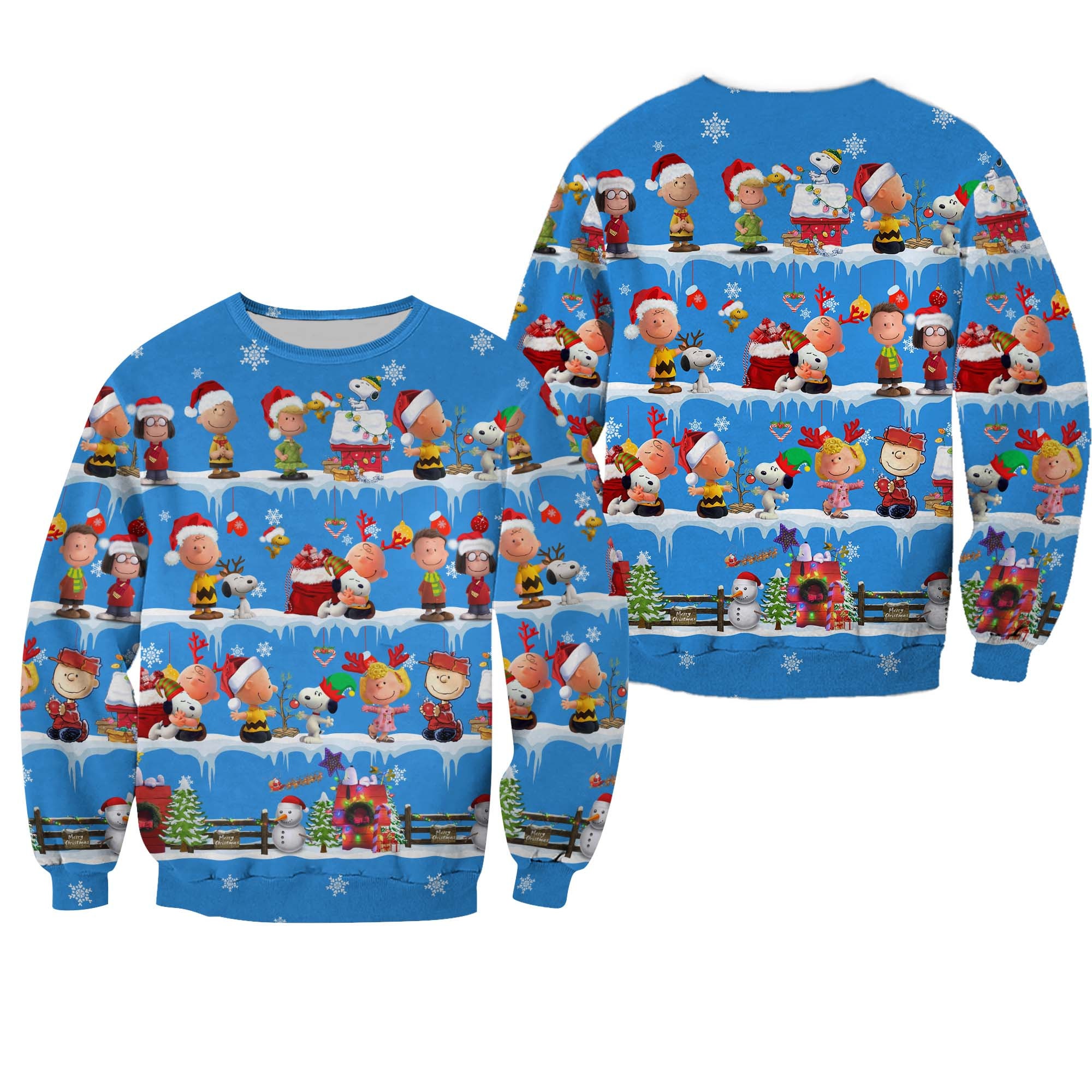 The Peanuts Pattern Xmas Blue 2022 Christmas Disney Ugly Christmas All Over Printed Sweater