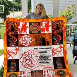 To My Granddaughter Love Grandmom Firefighter Quilt Blanket