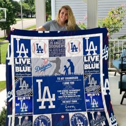 To My Grandson Love Grandmom Los Angeles Dodgers Quilt Blanket