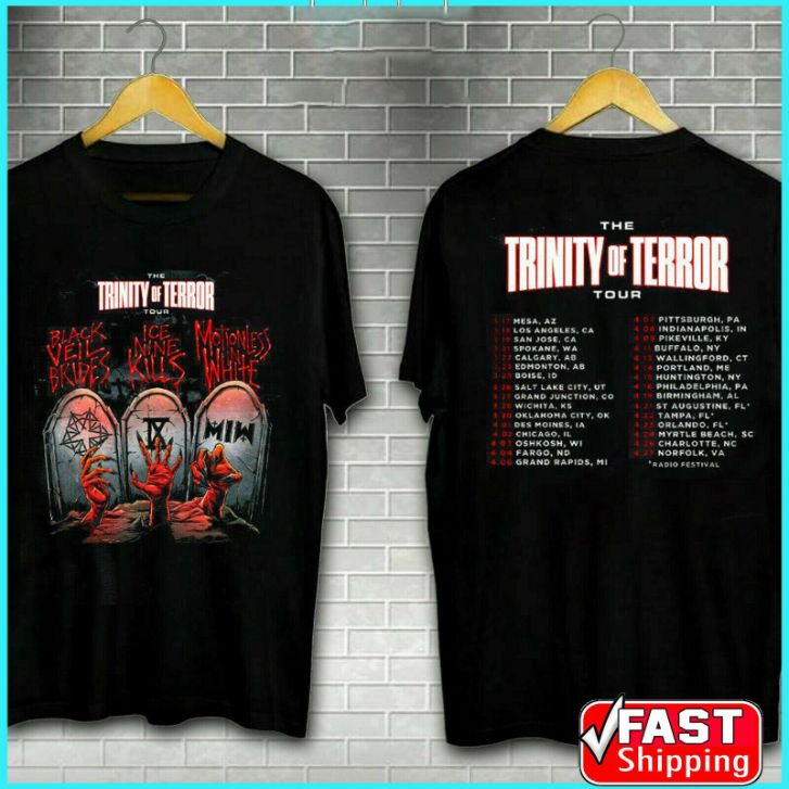 Trinity Of Terror Tour 2022 Veil Brides Ice Nine Kills Miw Band Unisex Double Sides T-Shirt