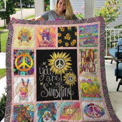 Walk In Peace Hippie Sunflower Quilt Blanket