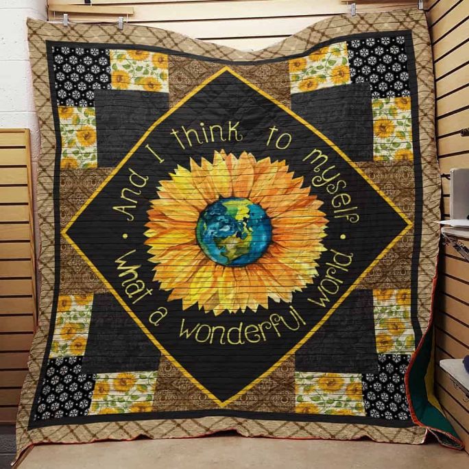 What A Wonderful World Hippie Sunflower Quilt Blanket