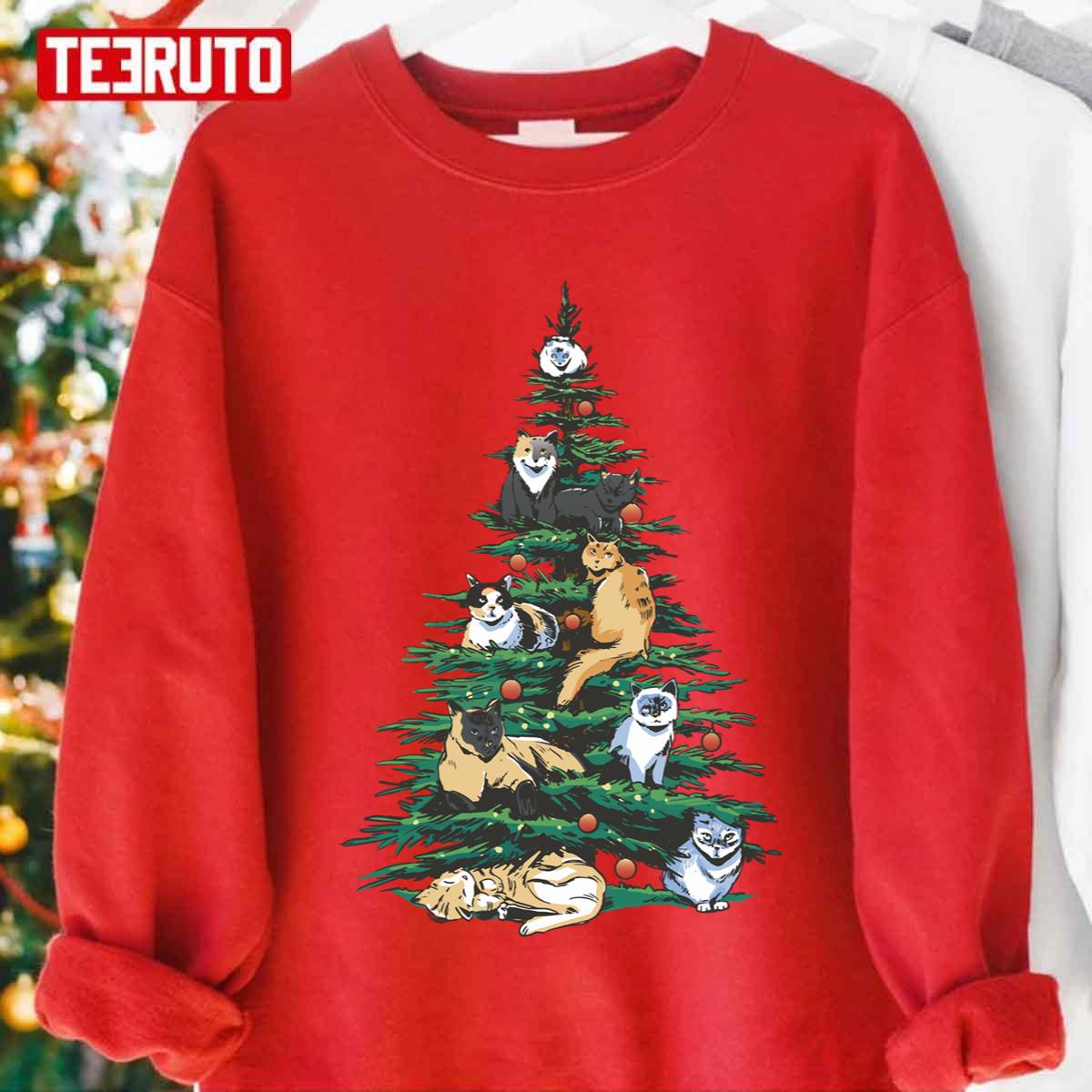 Xmas Christmas Tree Decorated With Cats Unisex Sweatshirt