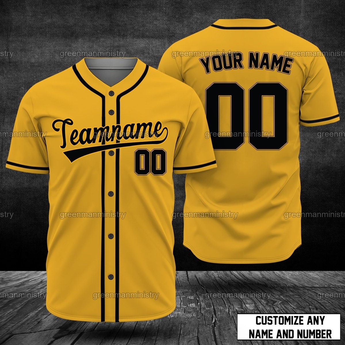 Yellow Team-Name Baseball Jersey Customize Name And Number Personalize Team Shirt