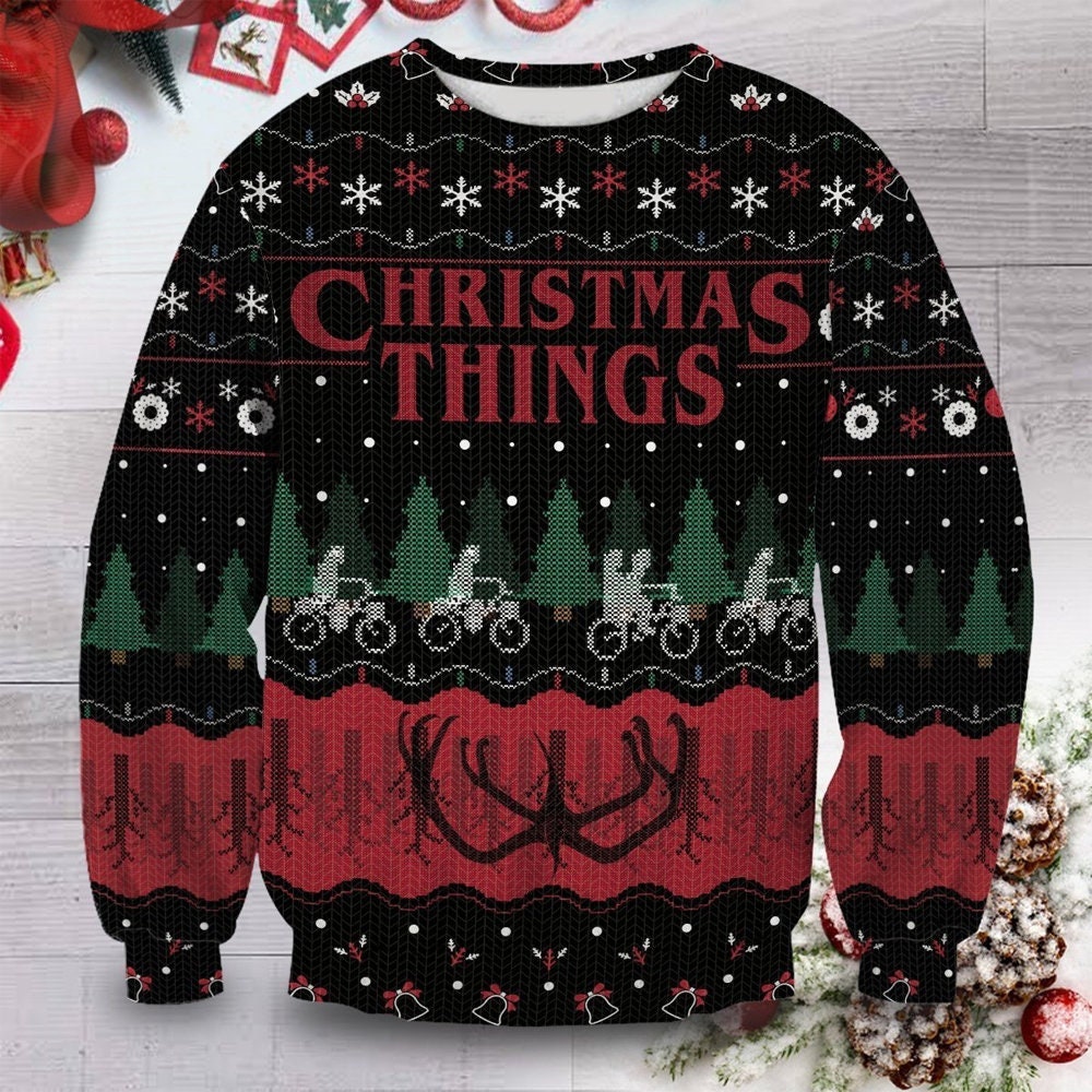 2022 Stranger Things Ugly Christmas Gift Merry Christmas Happy New Year Sweater