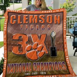 3X National Champions Ncaa Clemson Tigers Green Quilt Blanket