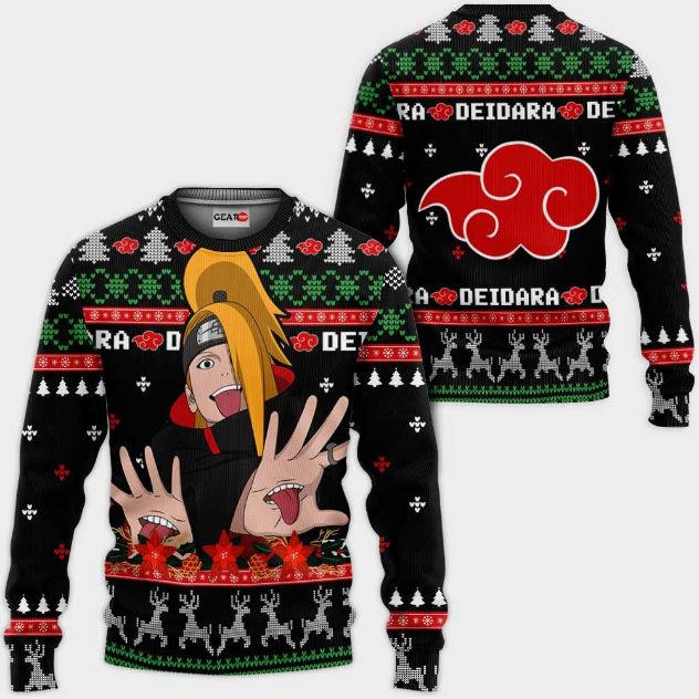 Akatsuki Deidara Nrt Anime Xmas Ugly Christmas Knitted Sweater