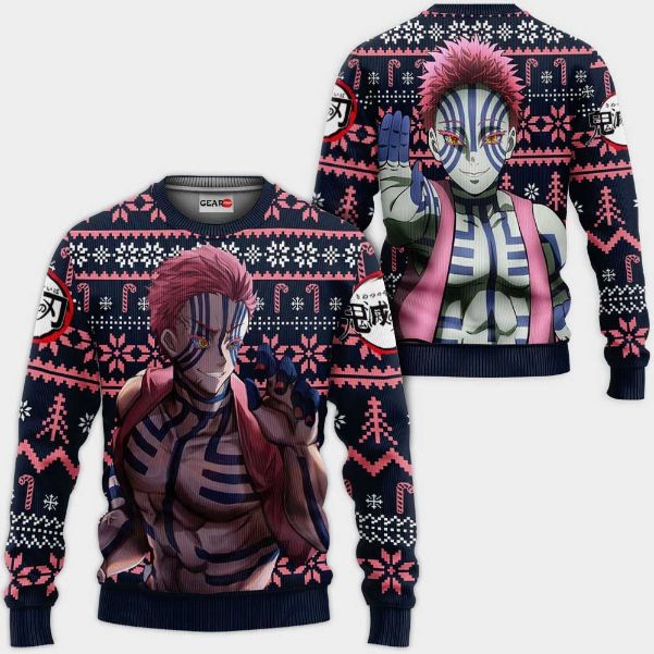 Akaza Anime Kimetsu Xmas Ugly Christmas Knitted Sweater
