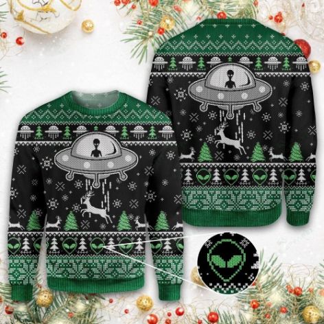 Alien And Deer Ugly Christmas Wool Knitted Sweater