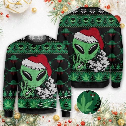 Alien Weed Christmas Ugly Wool Knitted Sweater