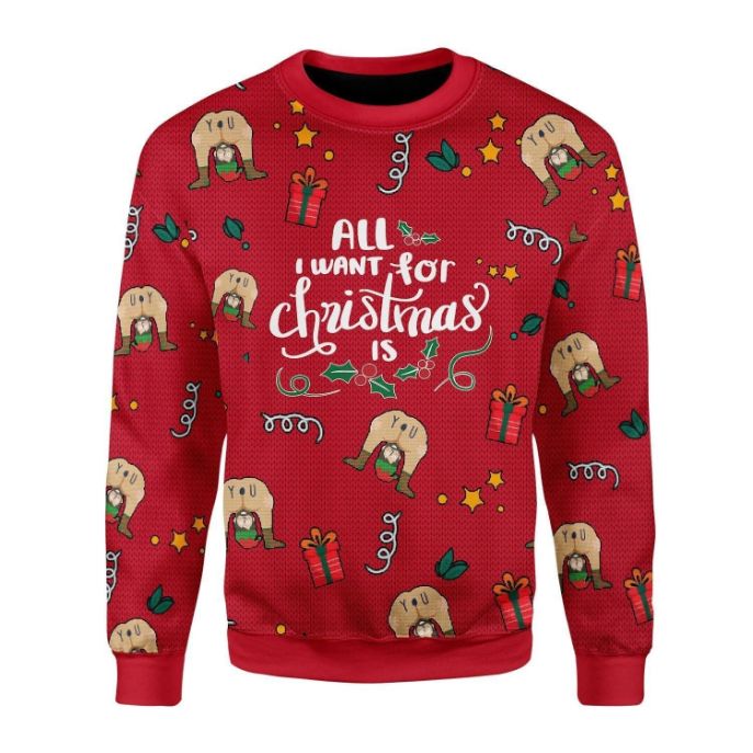 All I Want For Christmas Is You Elf Butt Ugly Christmas Wool Knitted Sweater