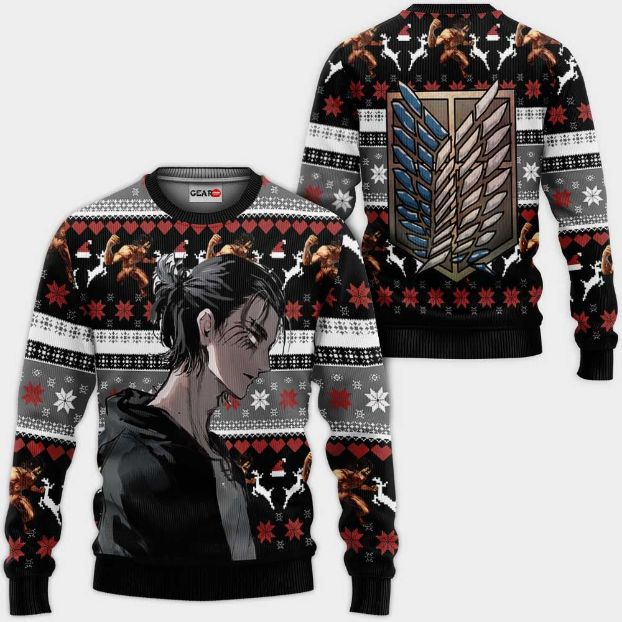 Aot Eren Anime Attack On Titan Xmas Ugly Christmas Knitted Sweater