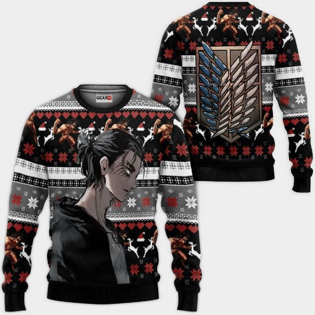 Attack On Titan Anime Aot Eren Ugly Xmas Wool Knitted Sweater