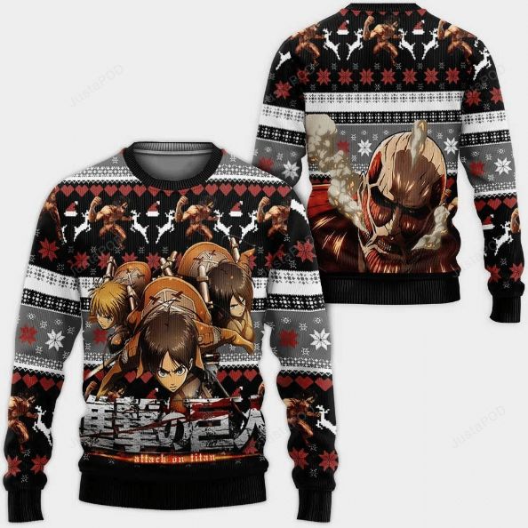 Attack On Titan Anime AOT Squad Ugly Xmas Wool Knitted Sweater