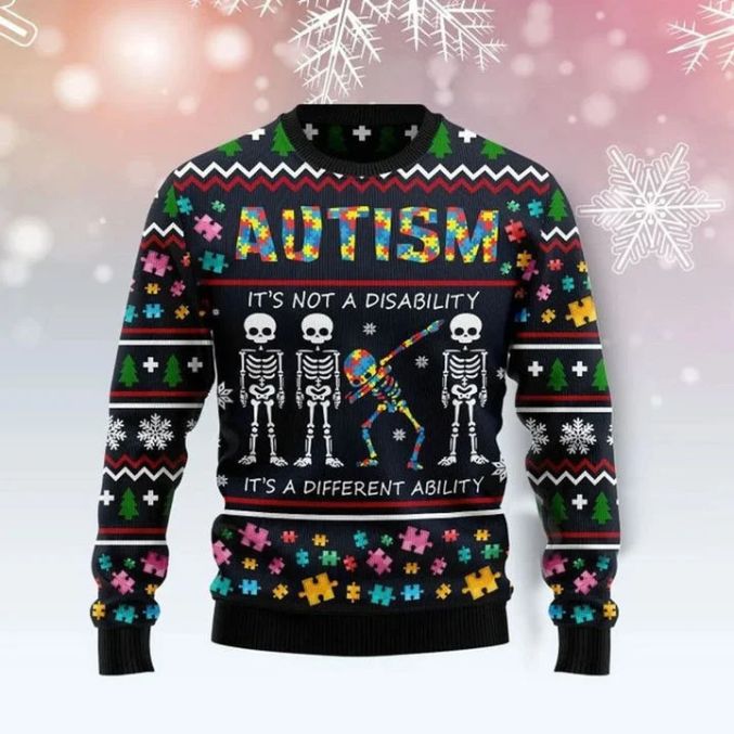 Autism Dancing It’s Not A Disability It’s A Different Ability Ugly Christmas Sweater