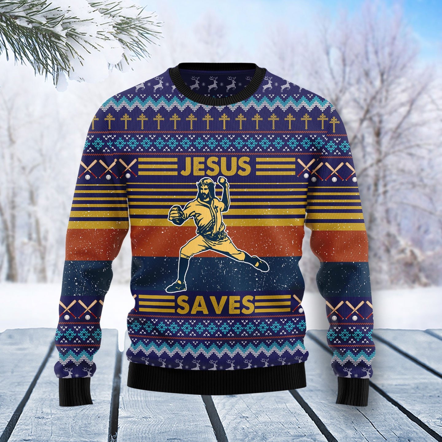 Baseball Jesus Save Ugly Christmas Christmas Occasion Christmas Holiday Sweater