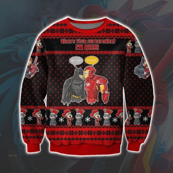 Batman And Iron Man Marvel X DC Ugly Xmas Wool Knitted Sweater