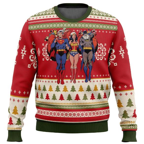 Batman Superman Wonder Woman Ugly Xmas Team DC Wool Knitted Sweater