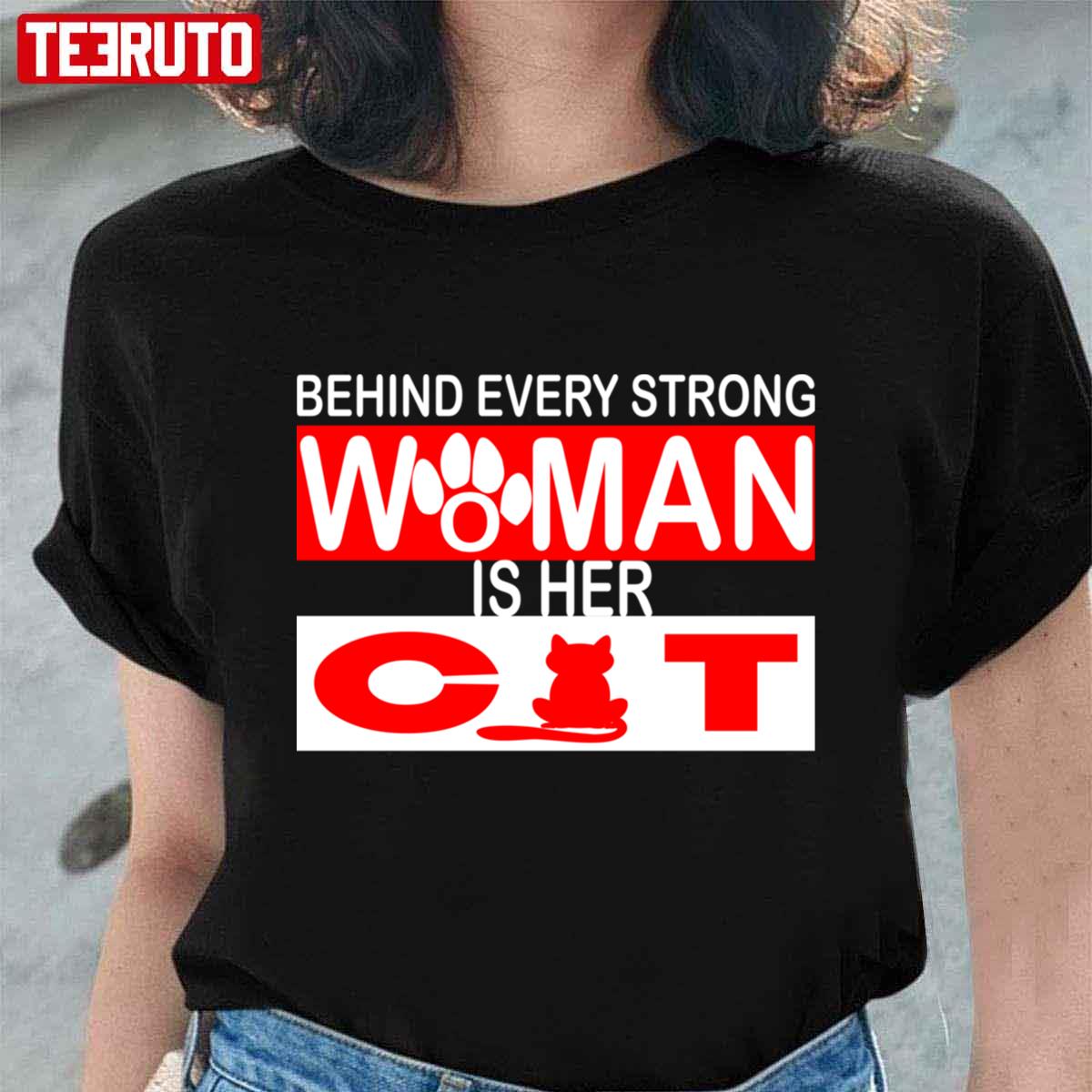 Behind Every Strong Woman Is Her Cat Unisex T-shirt