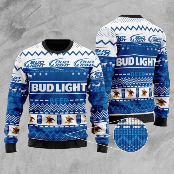 Bud Light Beer Blue & White Christmas Ugly Wool Knitted Sweater