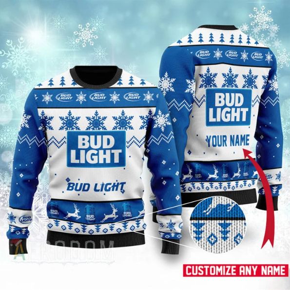 Bud Light Beer Drink Lover Personalized Xmas Ugly Christmas Sweater