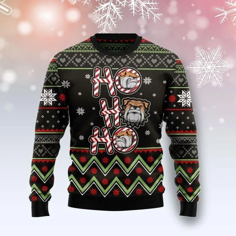 Bulldog Ho Ho Ho Ugly Christmas Xmas Sweater