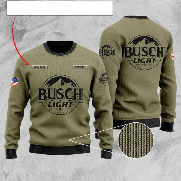 Camo Busch Light Drink Lover Personalized Xmas Ugly Christmas Sweater