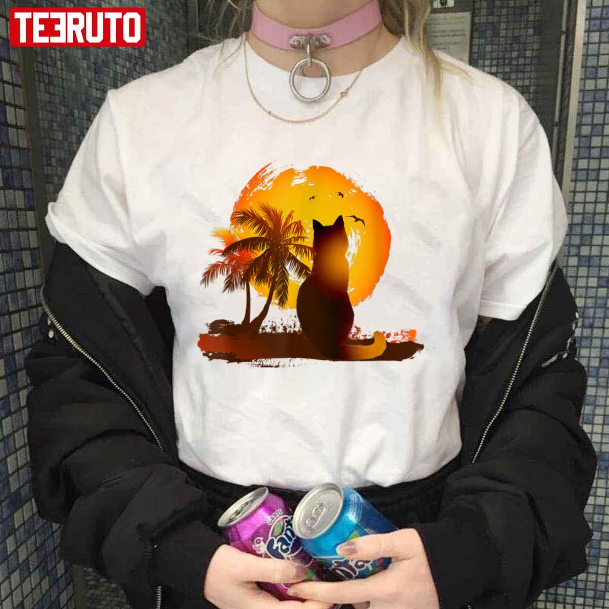 Cat Watching Sunset Unisex T-shirt