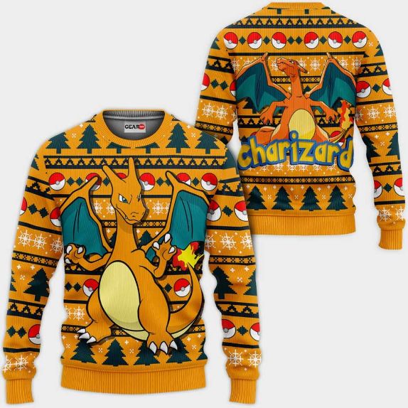 Charizard Anime Pokemon Xmas Ugly Christmas Knitted Sweater