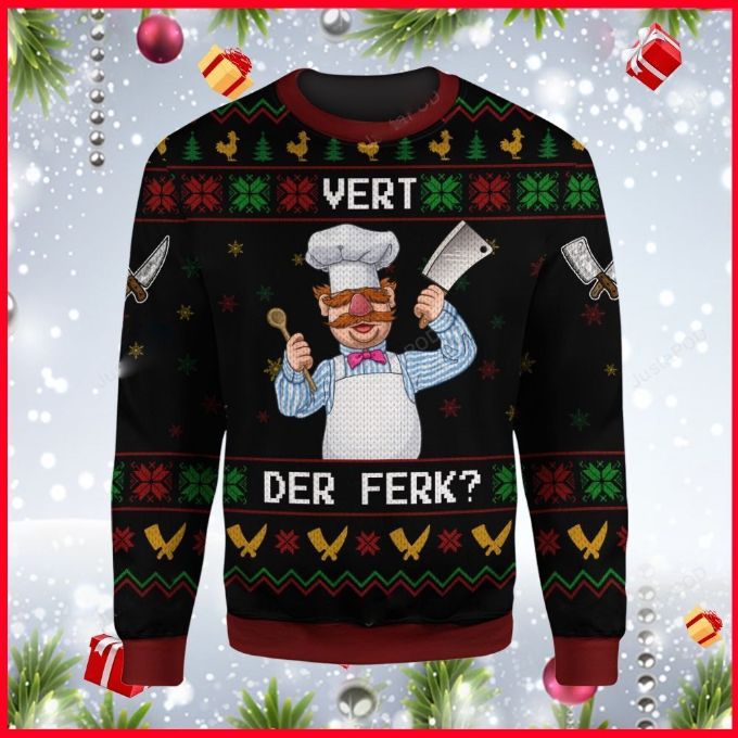 Chef Vert Der Ferk The Muppet Show Swedish Xmas Ugly Wool Knitted Sweater