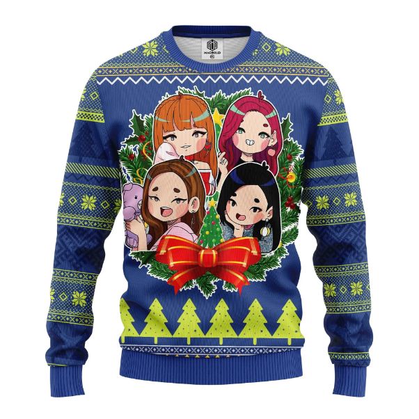 Chibi Black Pink Music Band Merry Xmas Ugly Christmas Sweater